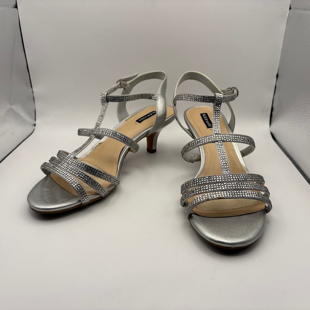 Alex Marie Liaa Silver Rhinestone Strappy Kitten Heel Sandals Lady Grey 7.5M